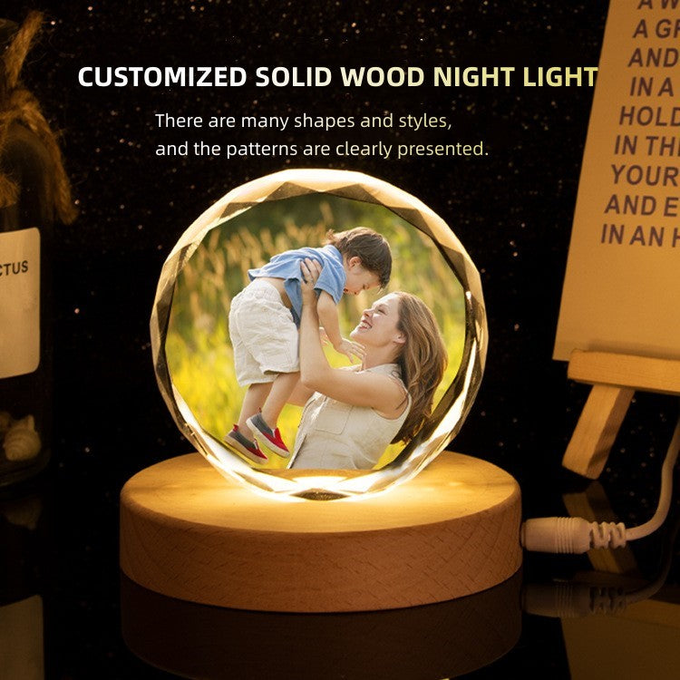 Custom Crystal Photo Night Light - Personalized Pet/People LED Lamp, Memorial Keepsake Gift for Women Men, Birthday Anniversary Gift