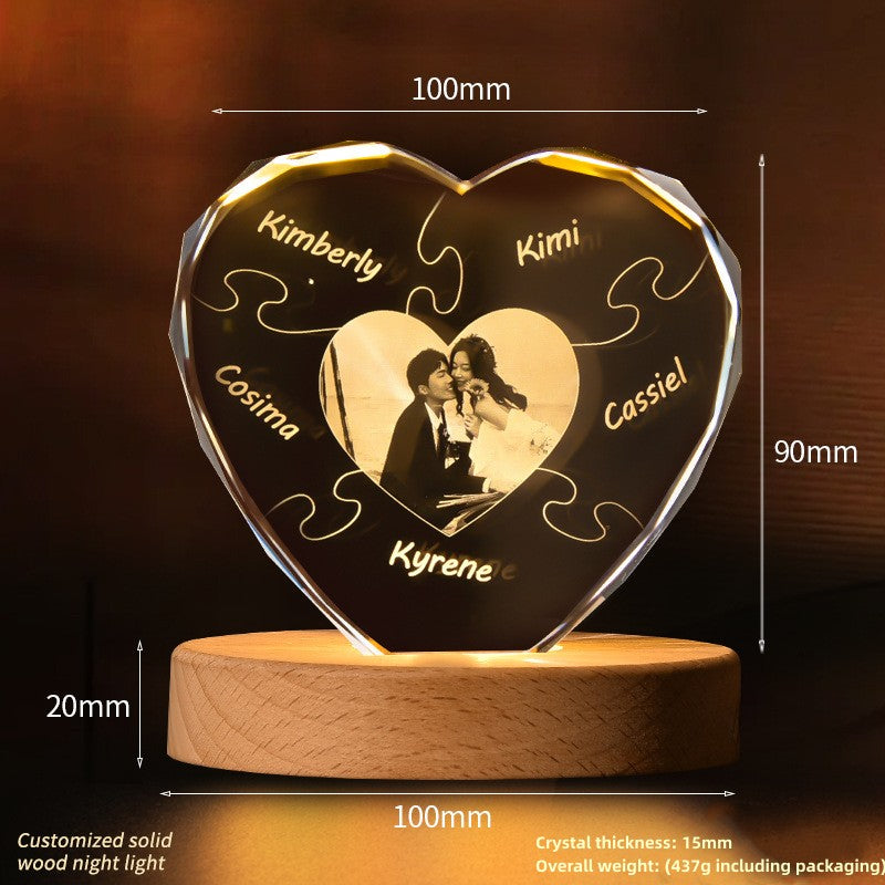 Custom Crystal Photo Night Light - Personalized Pet/People LED Lamp, Memorial Keepsake Gift for Women Men, Birthday Anniversary Gift