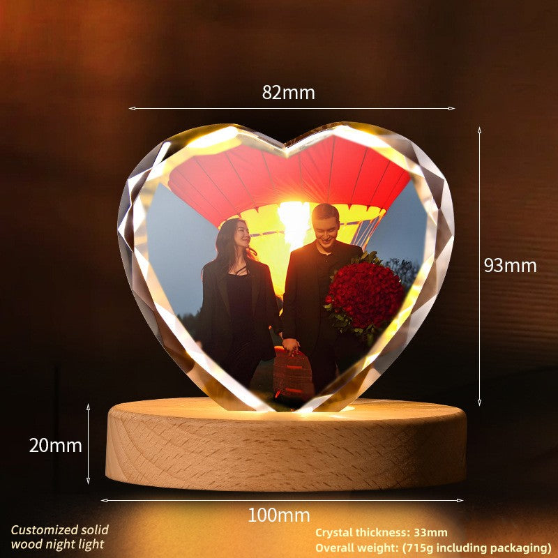 Custom Crystal Photo Night Light - Personalized Pet/People LED Lamp, Memorial Keepsake Gift for Women Men, Birthday Anniversary Gift