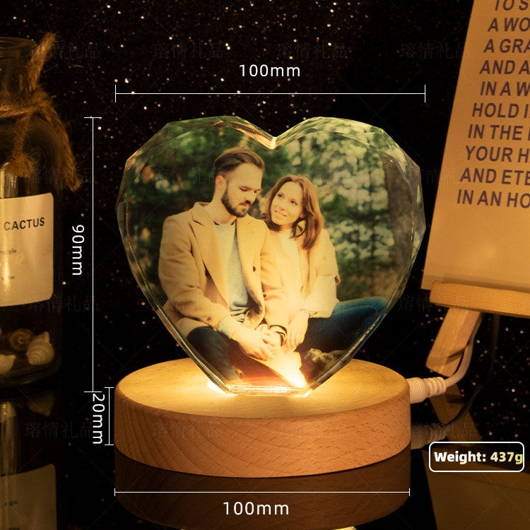 Custom Crystal Photo Night Light - Personalized Pet/People LED Lamp, Memorial Keepsake Gift for Women Men, Birthday Anniversary Gift