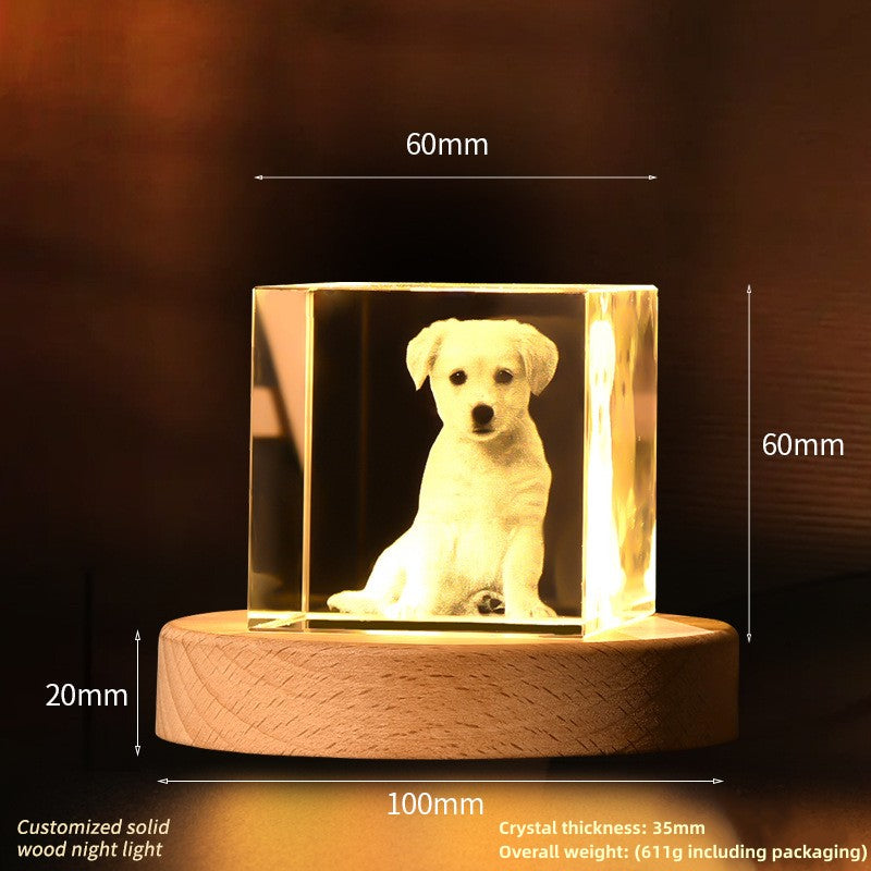 Custom Crystal Photo Night Light - Personalized Pet/People LED Lamp, Memorial Keepsake Gift for Women Men, Birthday Anniversary Gift
