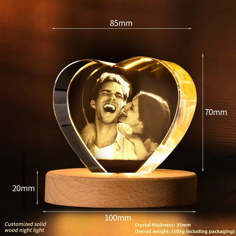 Custom Crystal Photo Night Light - Personalized Pet/People LED Lamp, Memorial Keepsake Gift for Women Men, Birthday Anniversary Gift