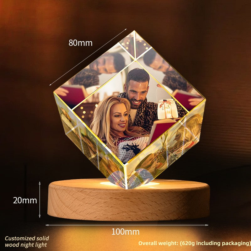 Custom Crystal Photo Night Light - Personalized Pet/People LED Lamp, Memorial Keepsake Gift for Women Men, Birthday Anniversary Gift