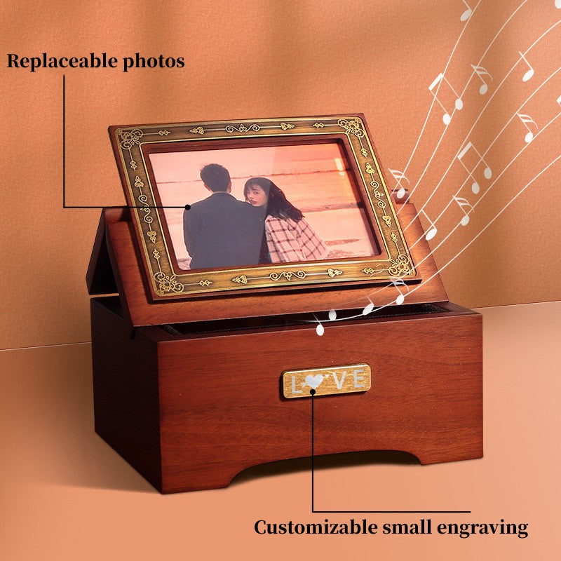 Customizable and printable photos wooden music box as a gift for wedding anniversaries and birthdays
