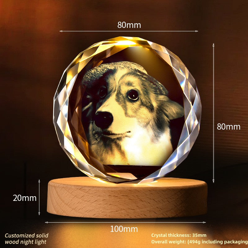 Custom Crystal Photo Night Light - Personalized Pet/People LED Lamp, Memorial Keepsake Gift for Women Men, Birthday Anniversary Gift