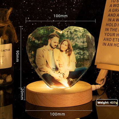 Custom Crystal Photo Night Light - Personalized Pet/People LED Lamp, Memorial Keepsake Gift for Women Men, Birthday Anniversary Gift