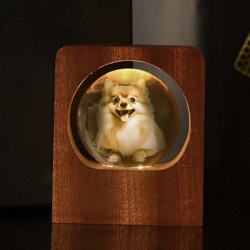 Custom 3D Photo Crystal Ball Ambient Light - Touching Pet Souvenir & Unique Desk Decor
