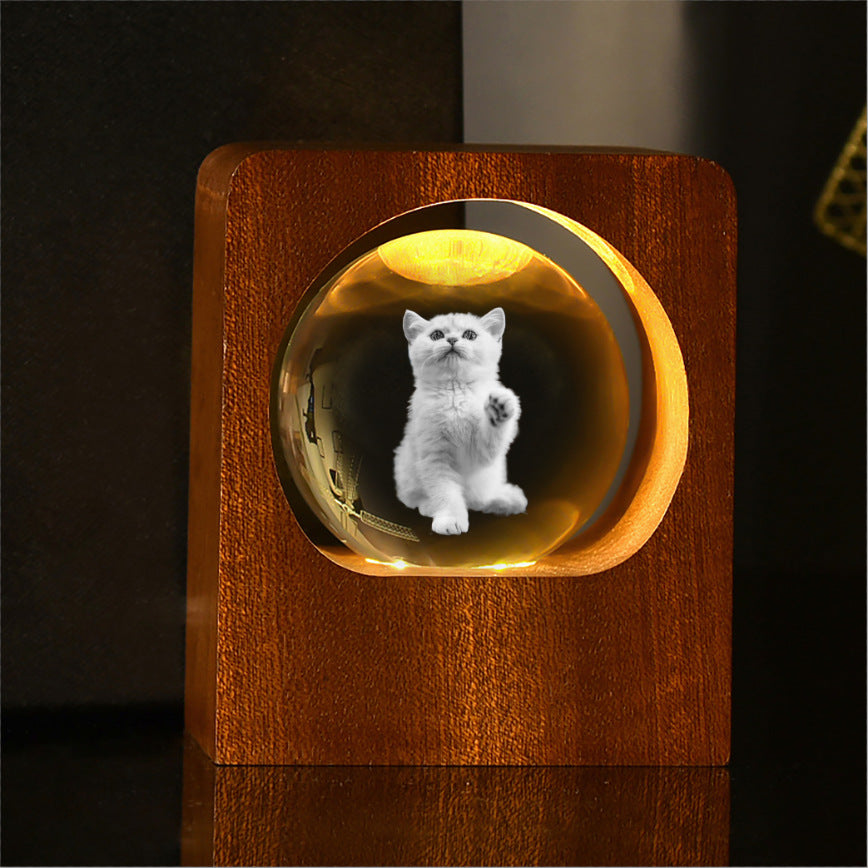 Custom 3D Photo Crystal Ball Ambient Light - Touching Pet Souvenir & Unique Desk Decor