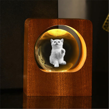 Custom 3D Photo Crystal Ball Ambient Light - Touching Pet Souvenir & Unique Desk Decor