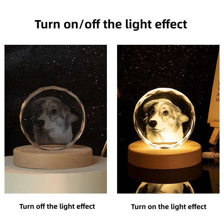 Personalized 3D Crystal Ball Night Light - Custom Pet Memorial Lamp