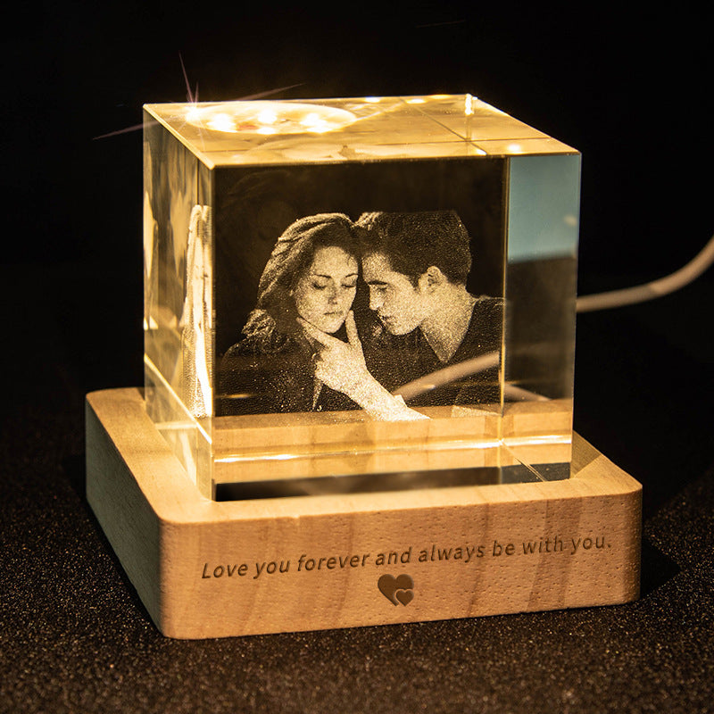 Personalized crystal photo night light brightens up your treasured memories