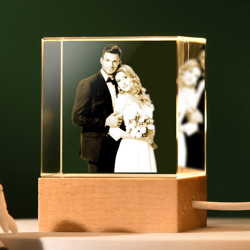 Personalized crystal photo night light brightens up your treasured memories