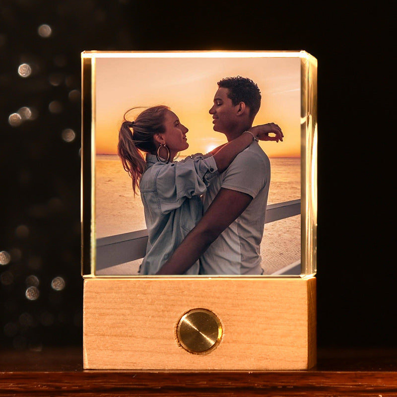 Personalized crystal photo night light brightens up your treasured memories