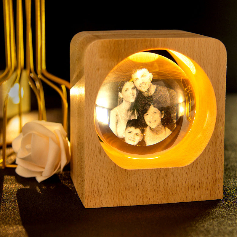 Personalized crystal photo night light brightens up your treasured memories