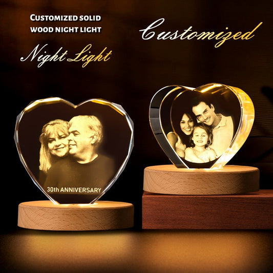 Custom Crystal Photo Night Light - Personalized Pet/People LED Lamp, Memorial Keepsake Gift for Women Men, Birthday Anniversary Gift
